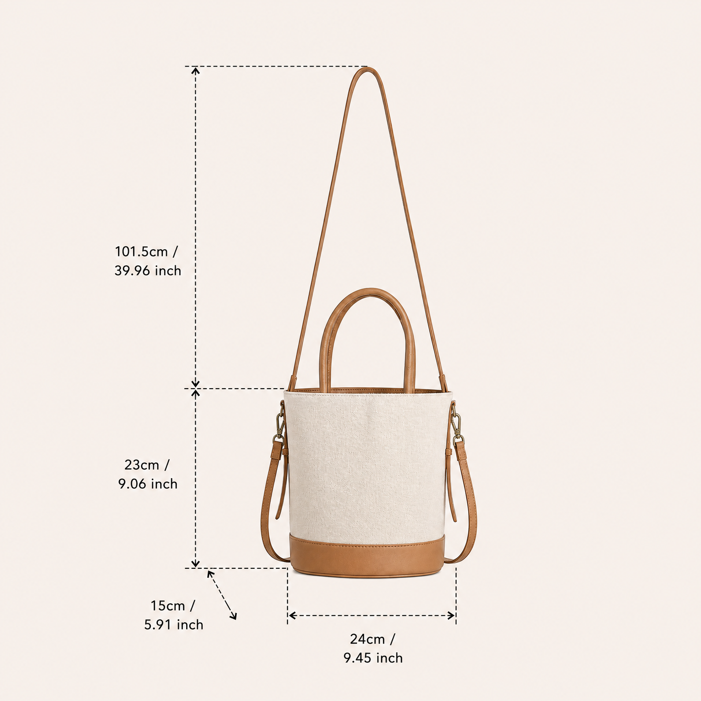 Canvas Bucket Shoulder Bag with Black Trim