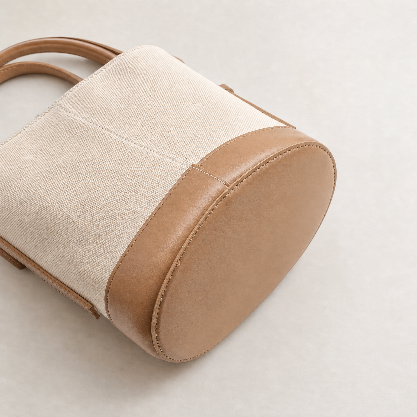 Canvas Bucket Shoulder Bag with Black Trim