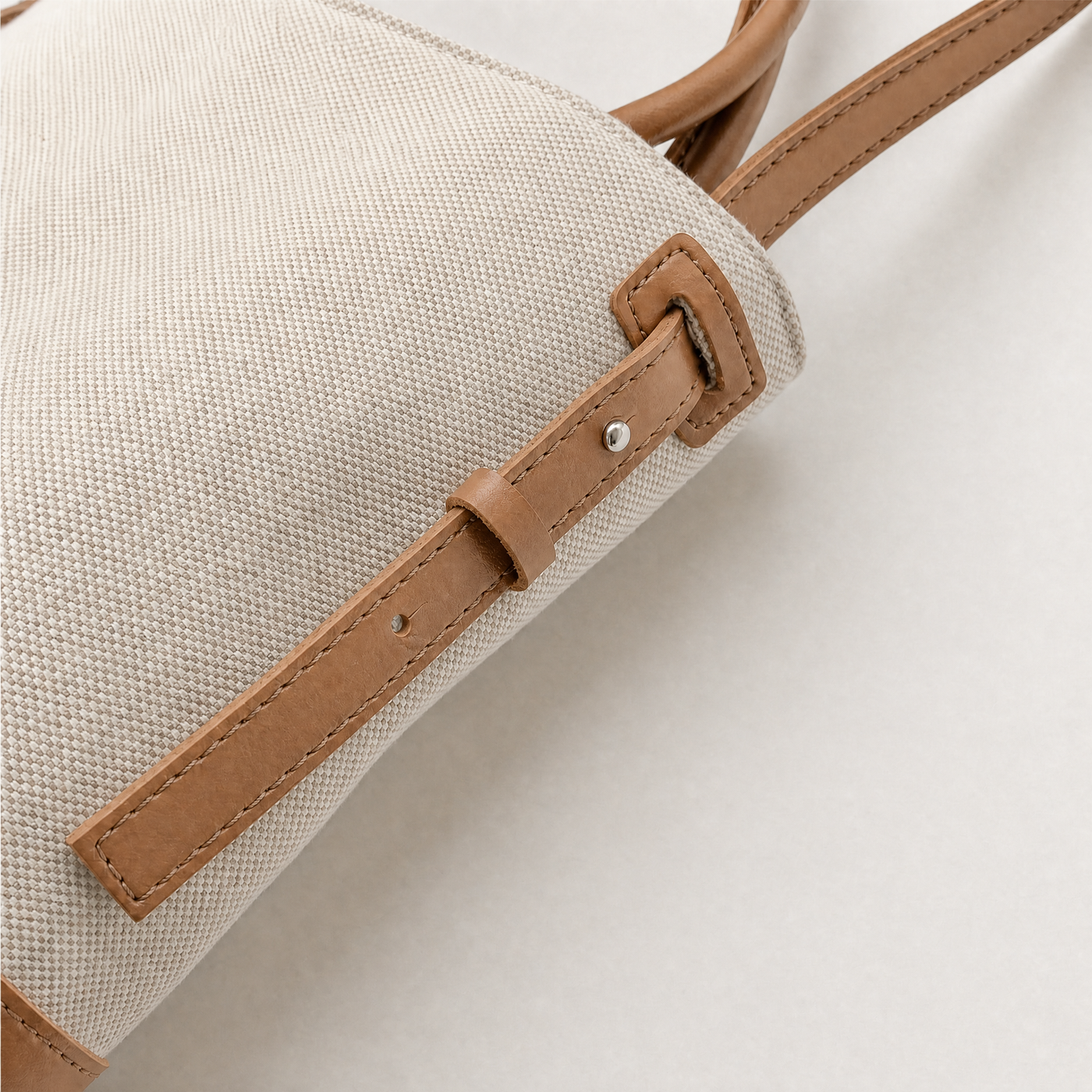 Canvas Bucket Shoulder Bag with Black Trim