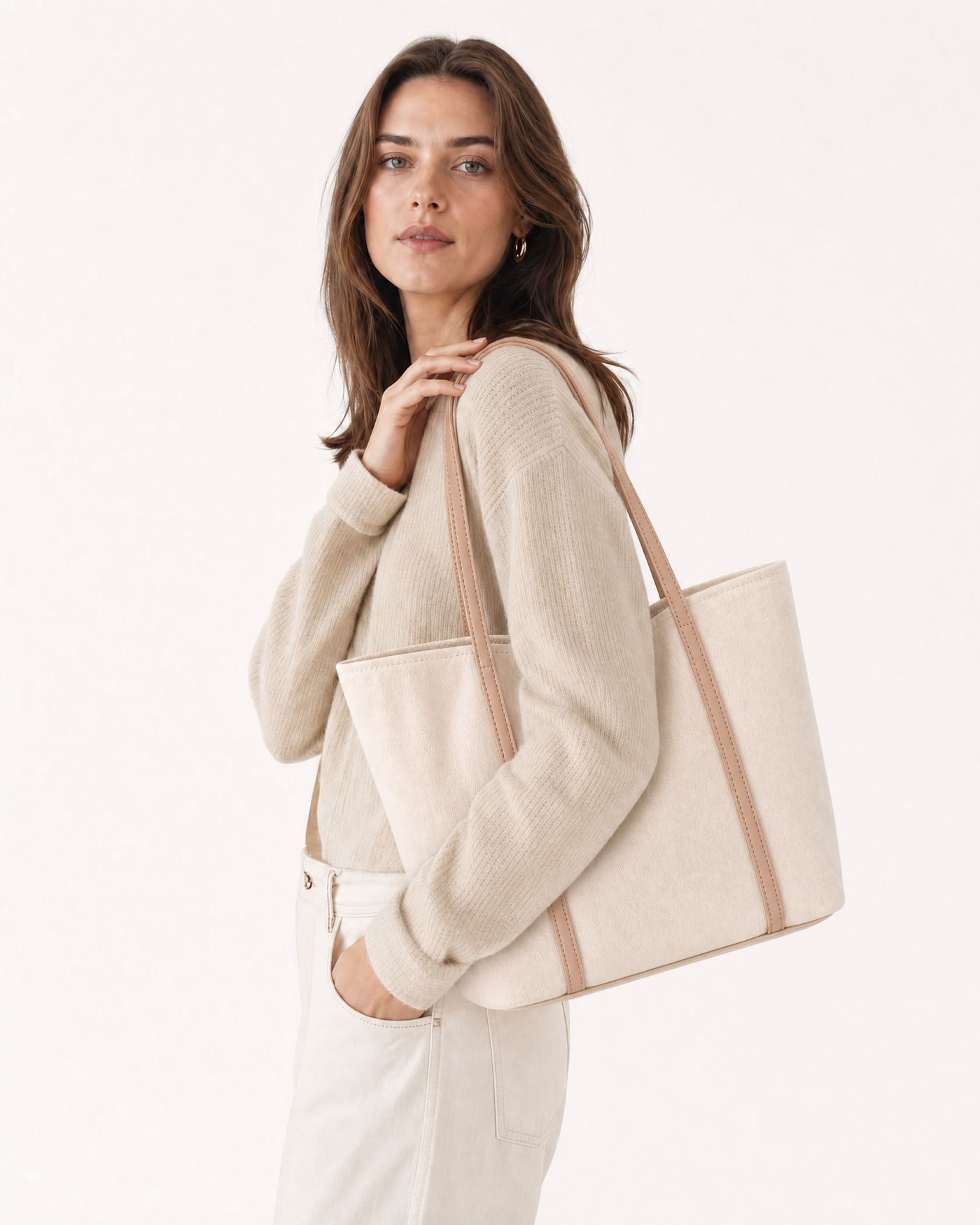 Large Canvas Shoulder Tote Bag – Lightweight Everyday Handbag with Magnetic Buckle