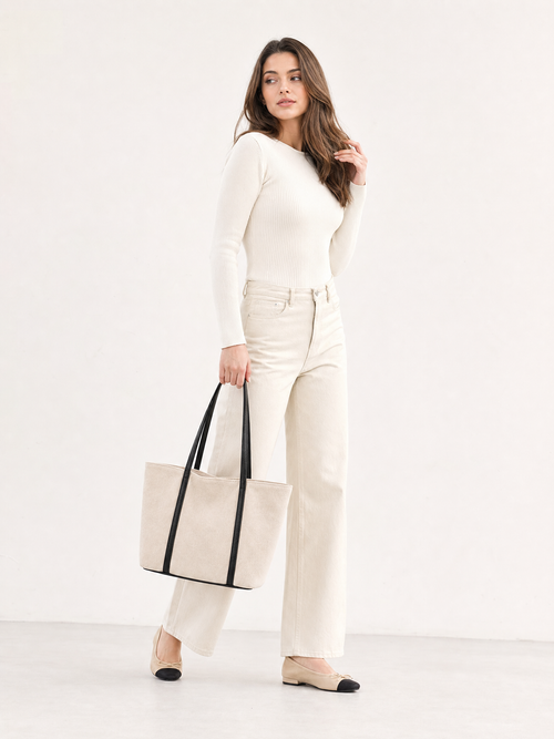 Large Canvas Shoulder Tote Bag – Lightweight Everyday Handbag with Magnetic Buckle