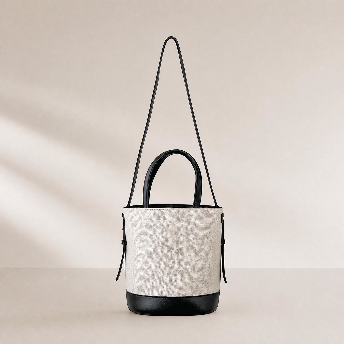 Canvas Bucket Shoulder Bag with Black Trim