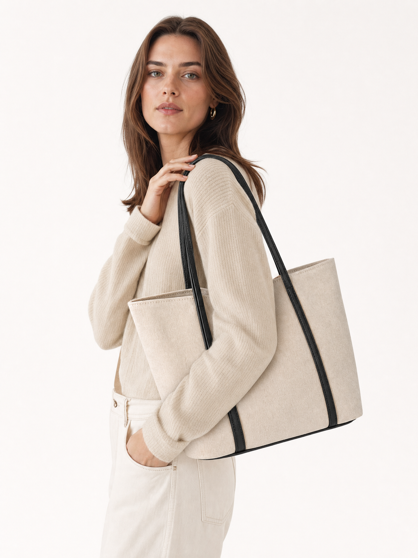 Large Canvas Shoulder Tote Bag – Lightweight Everyday Handbag with Magnetic Buckle