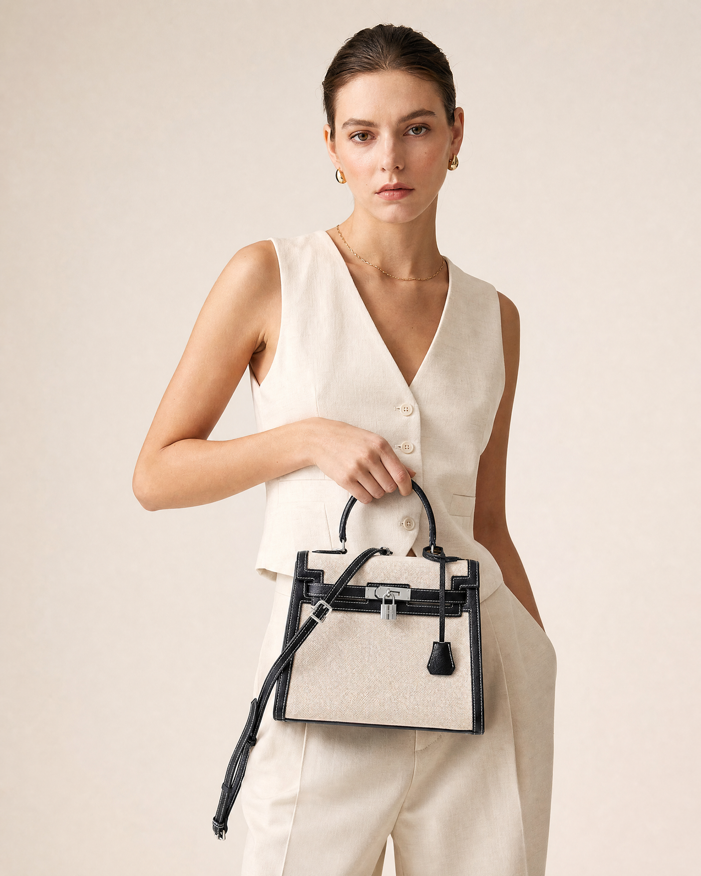 Mina Patchwork Lock Kelly Shoulder Bag
