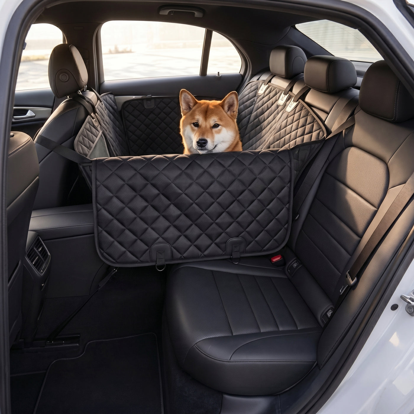 3-in-1 Hard-Bottom Pet Car Seat Cover & Back Seat Extender