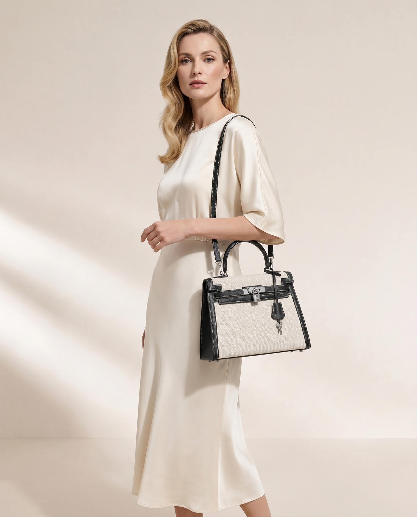 Mina Patchwork Lock Kelly Shoulder Bag