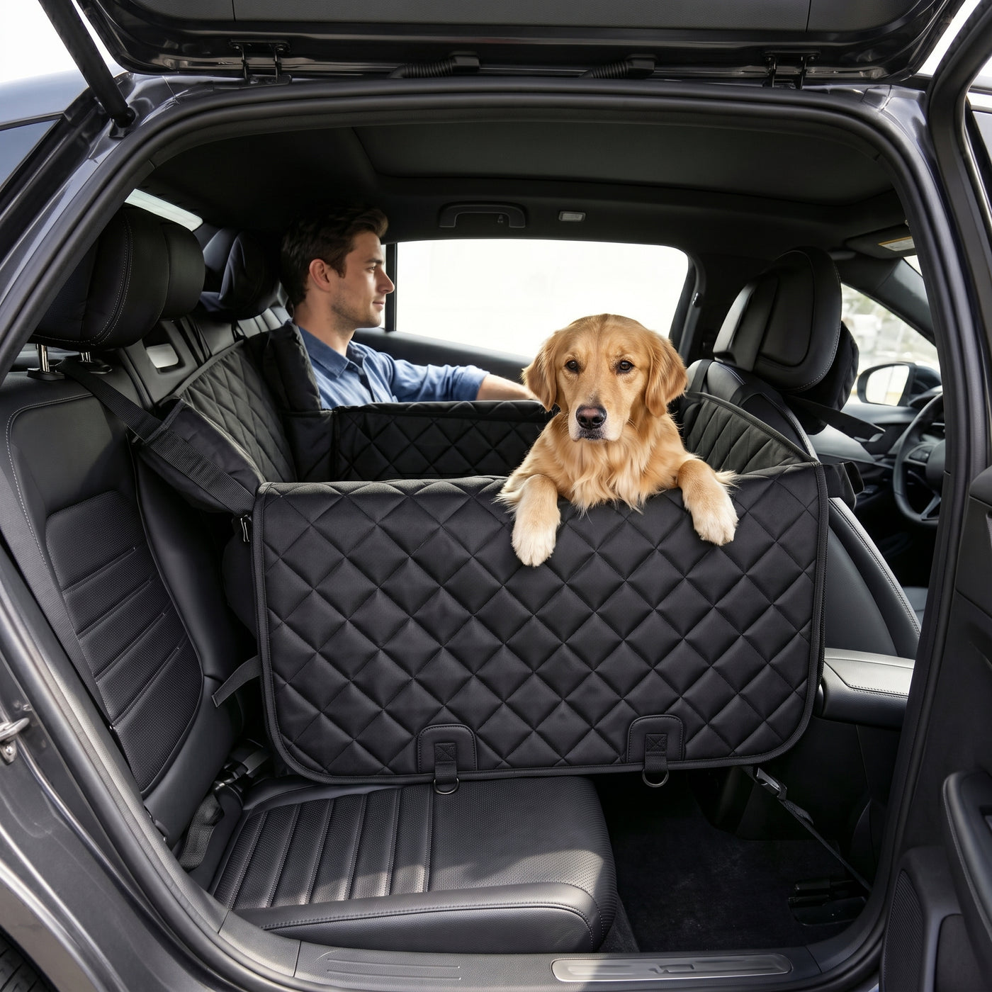 3-in-1 Hard-Bottom Pet Car Seat Cover & Back Seat Extender