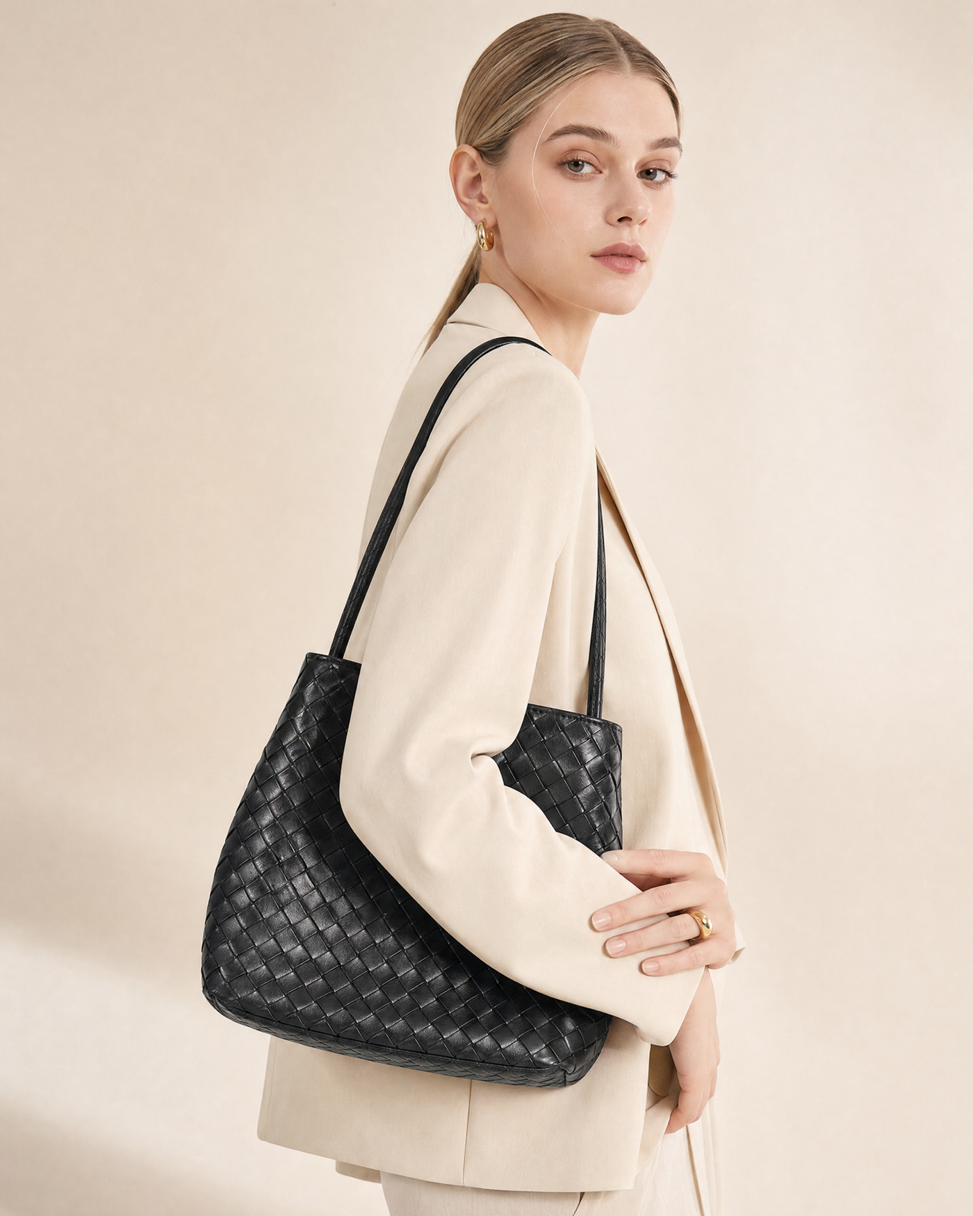 Rhea Woven Bucket Shoulder Bag