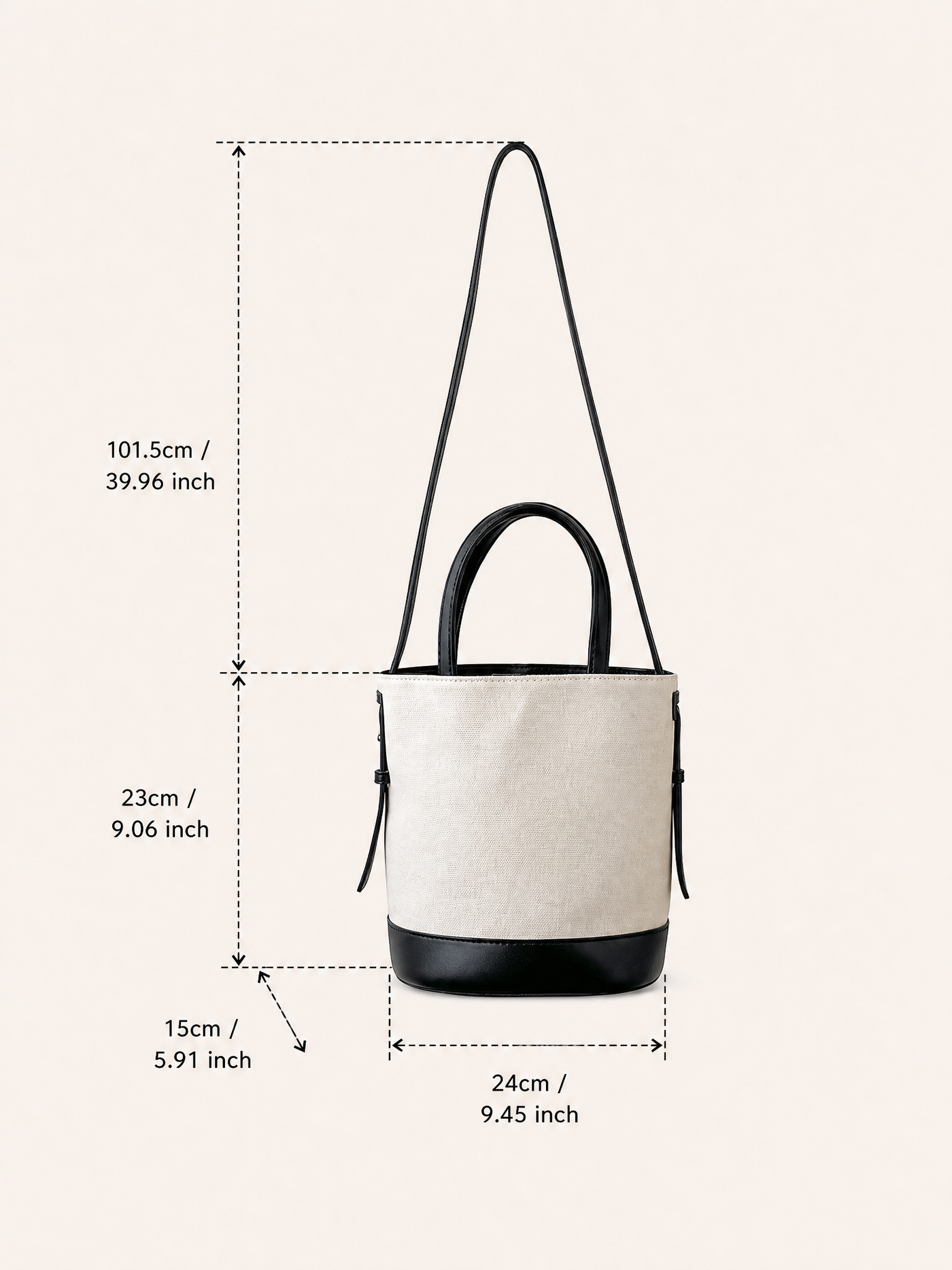 Canvas Bucket Shoulder Bag with Black Trim