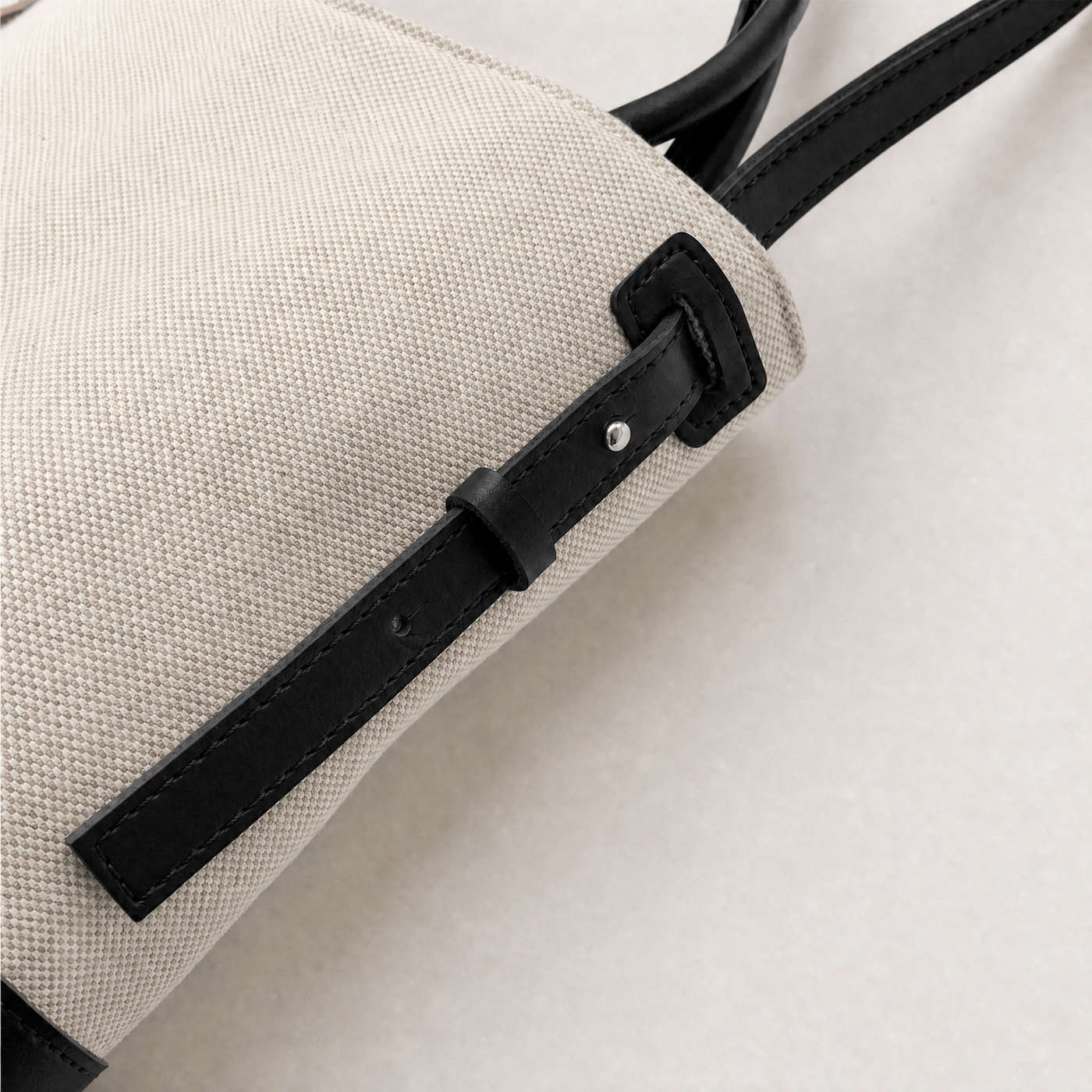 Canvas Bucket Shoulder Bag with Black Trim