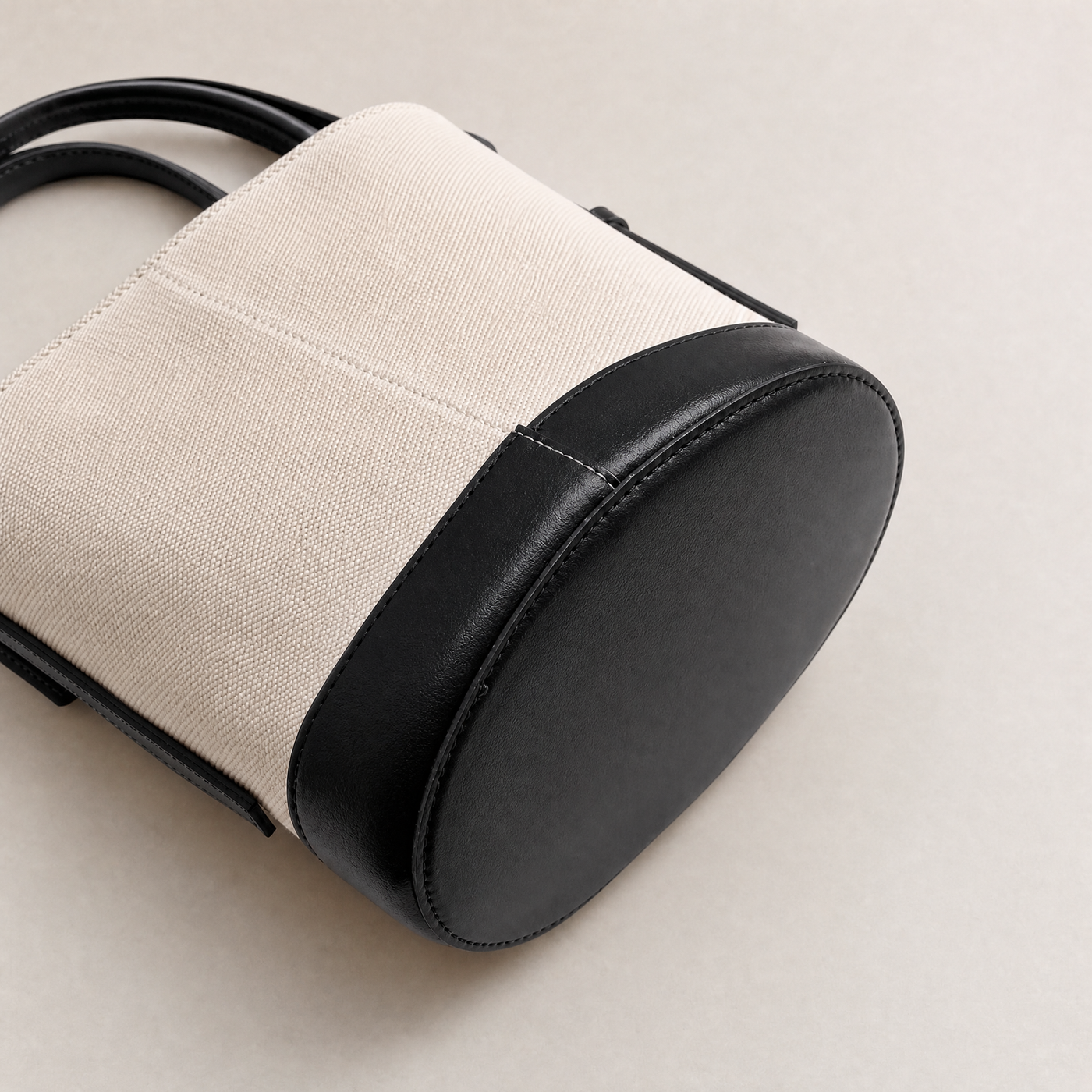 Canvas Bucket Shoulder Bag with Black Trim