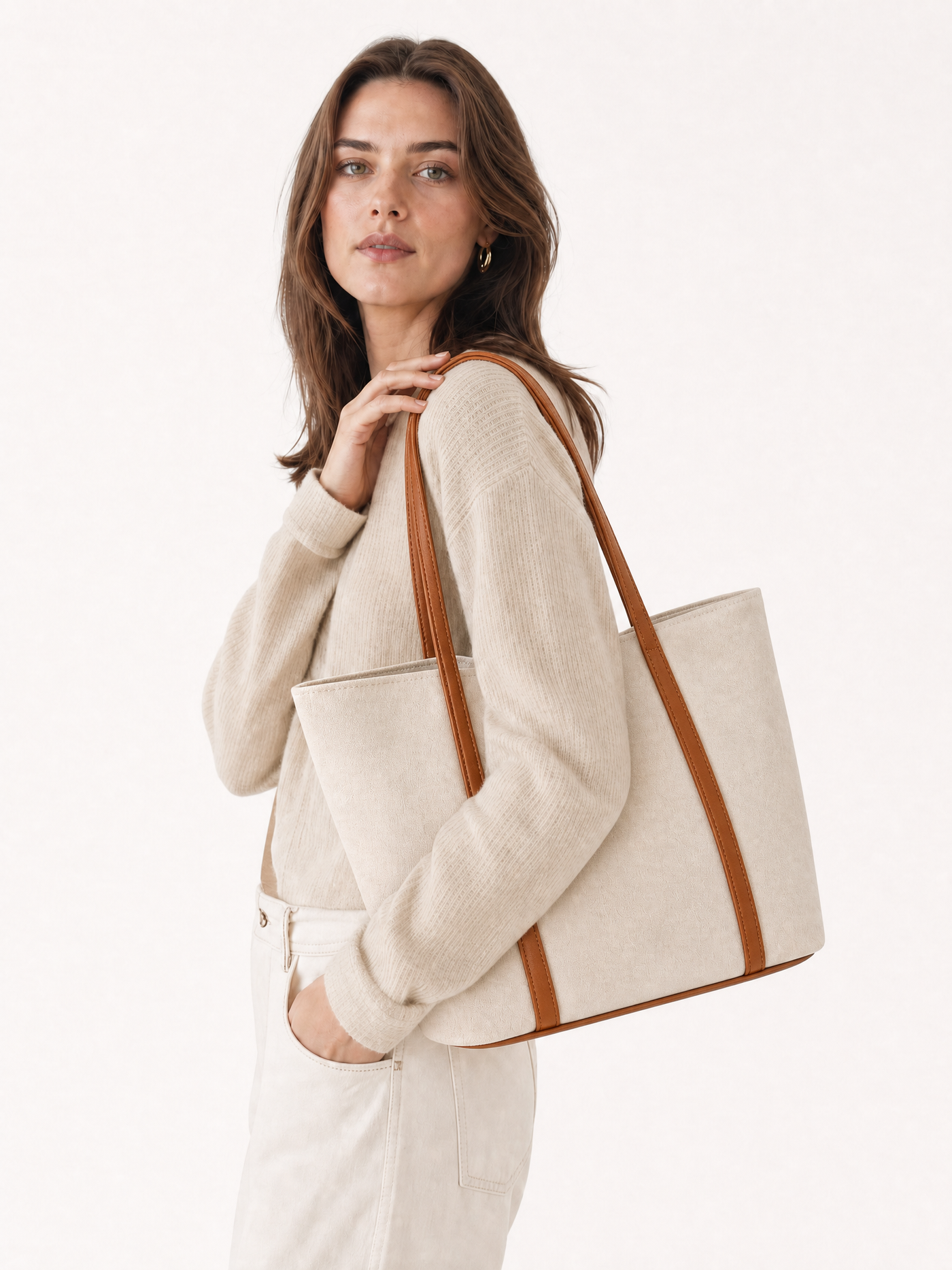 Large Canvas Shoulder Tote Bag – Lightweight Everyday Handbag with Magnetic Buckle