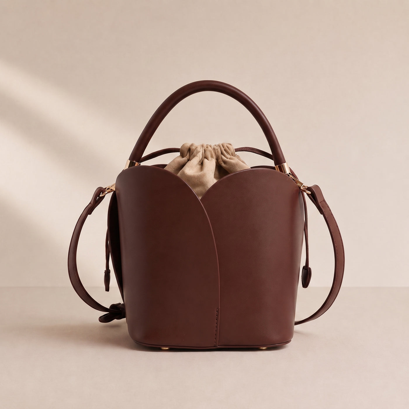 Petal Vegan Leather Bucket Crossbody Bag