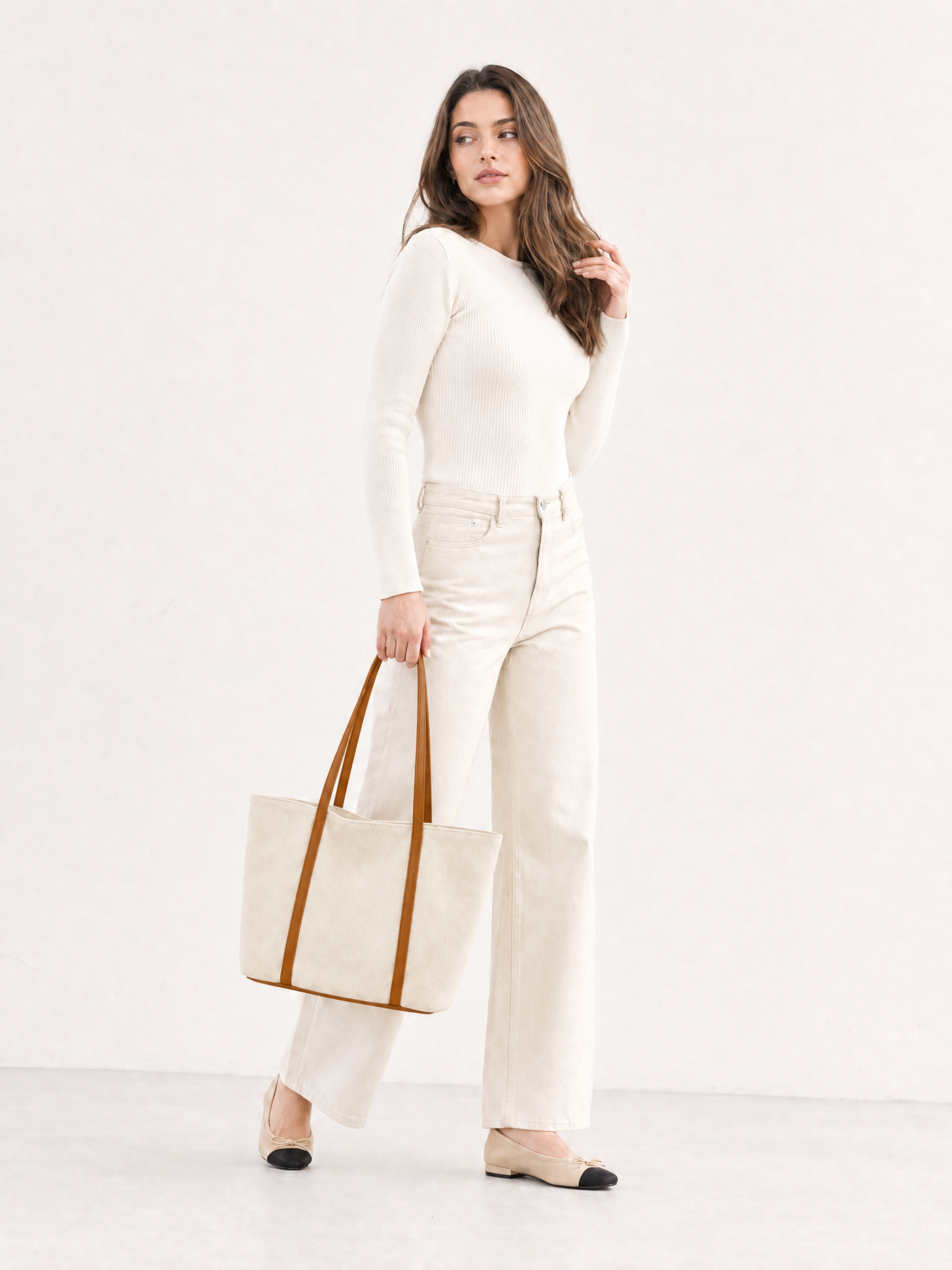 Large Canvas Shoulder Tote Bag – Lightweight Everyday Handbag with Magnetic Buckle