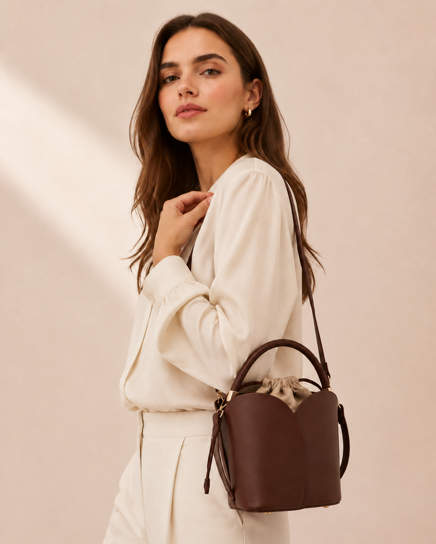 Petal Vegan Leather Bucket Crossbody Bag
