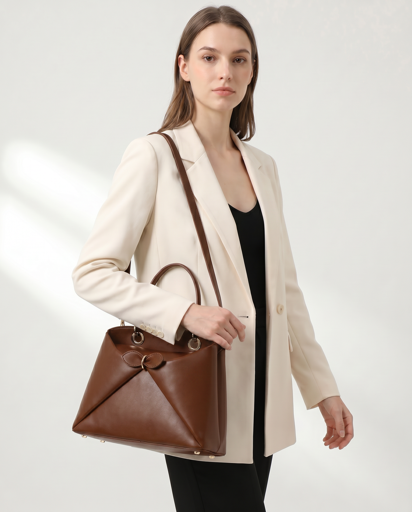 Mila Fold Front Vegan Leather Shoulder Bag