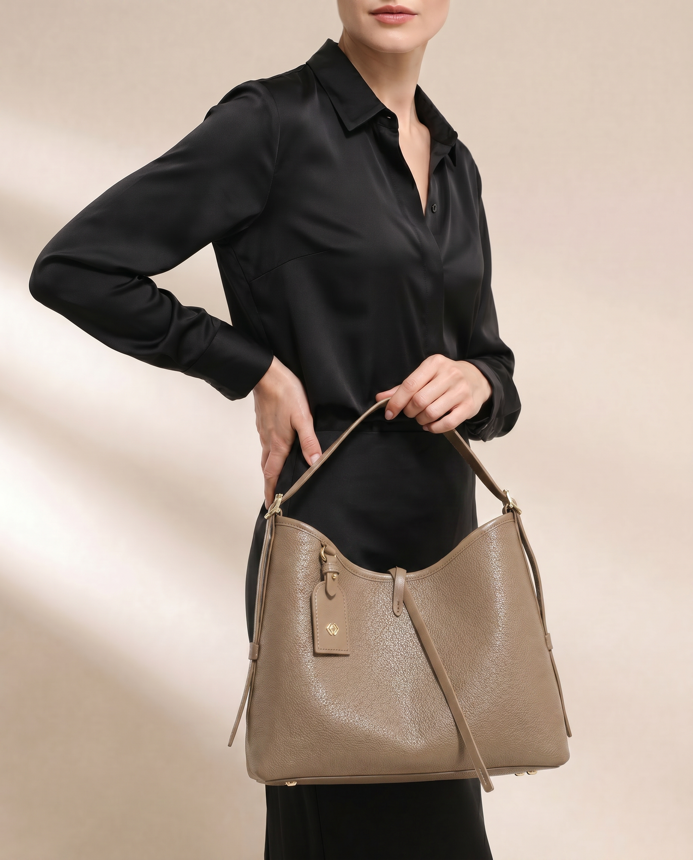 Maya Pebbled Bucket Shoulder Bag