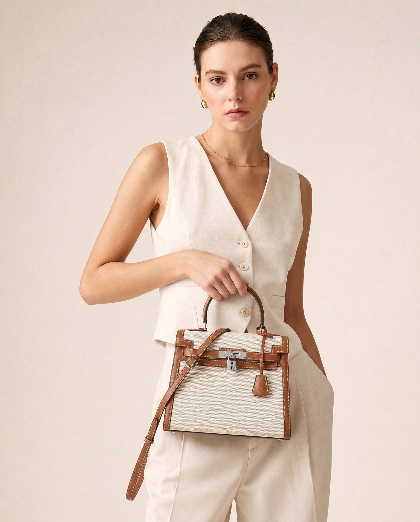 Mina Patchwork Lock Kelly Shoulder Bag