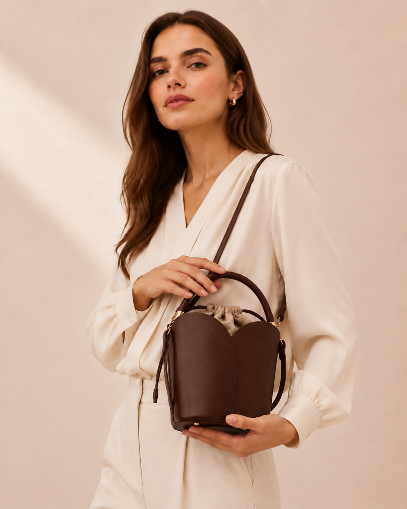 Petal Vegan Leather Bucket Crossbody Bag
