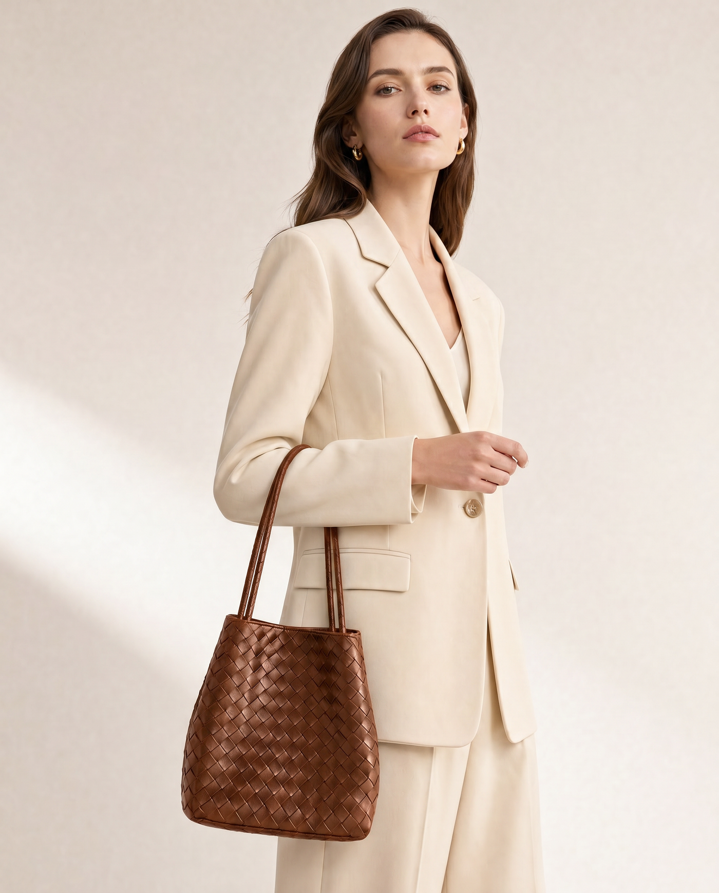 Rhea Woven Bucket Shoulder Bag
