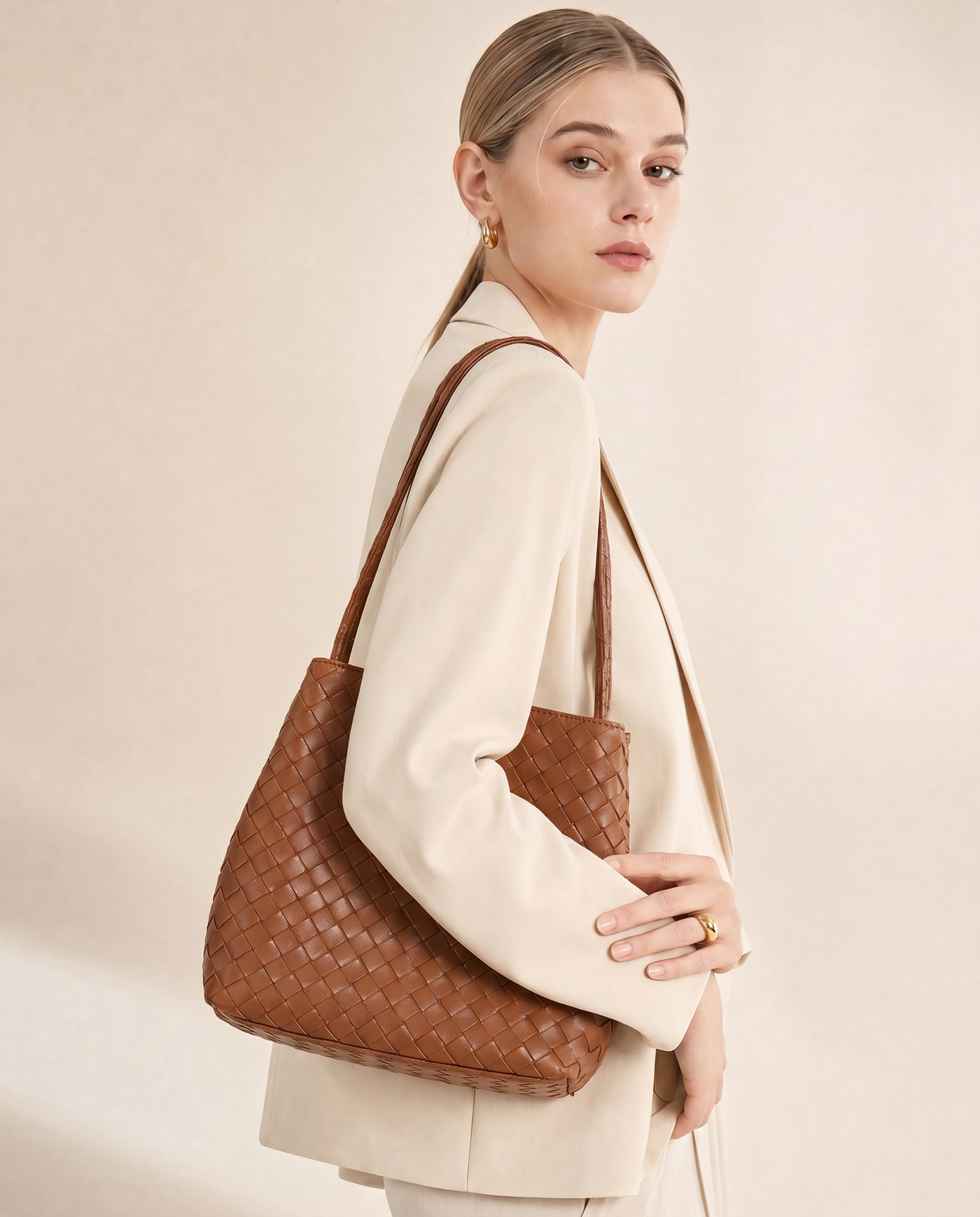 Rhea Woven Bucket Shoulder Bag