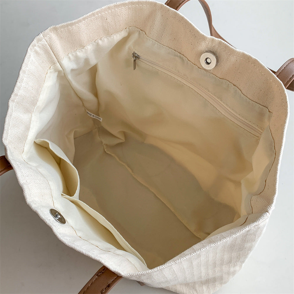 Large Canvas Shoulder Tote Bag – Lightweight Everyday Handbag with Magnetic Buckle