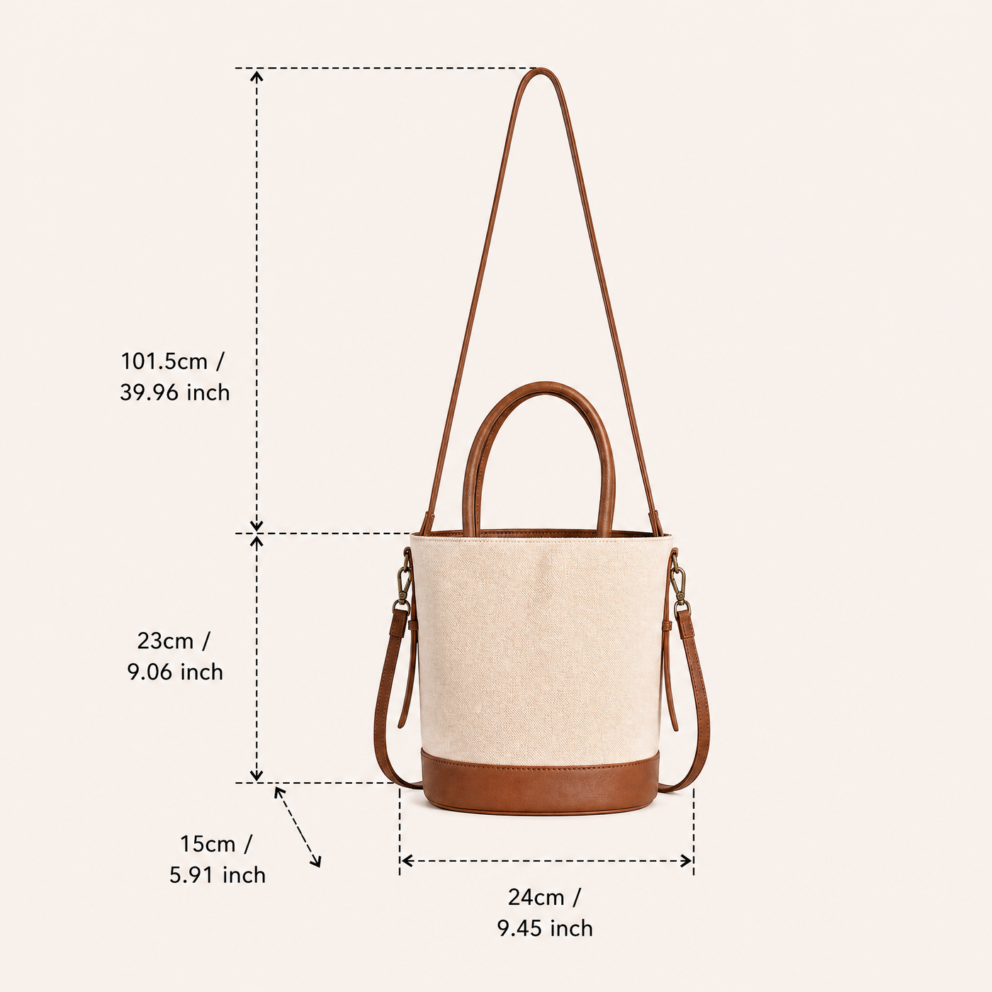 Canvas Bucket Shoulder Bag with Black Trim