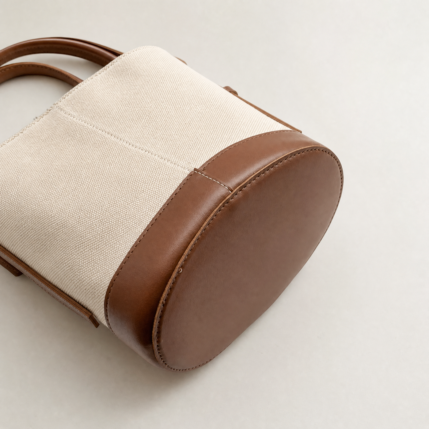Canvas Bucket Shoulder Bag with Black Trim