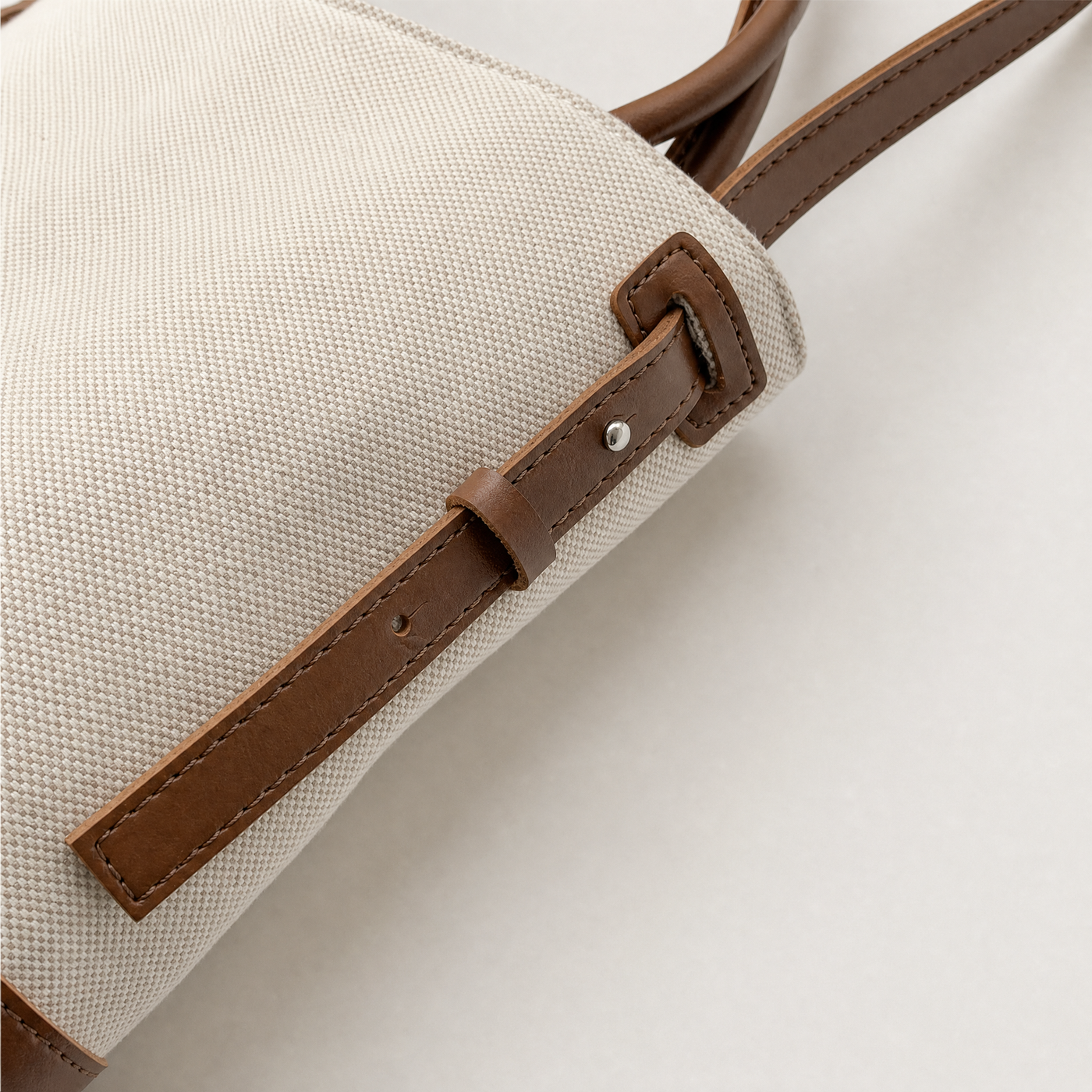 Canvas Bucket Shoulder Bag with Black Trim
