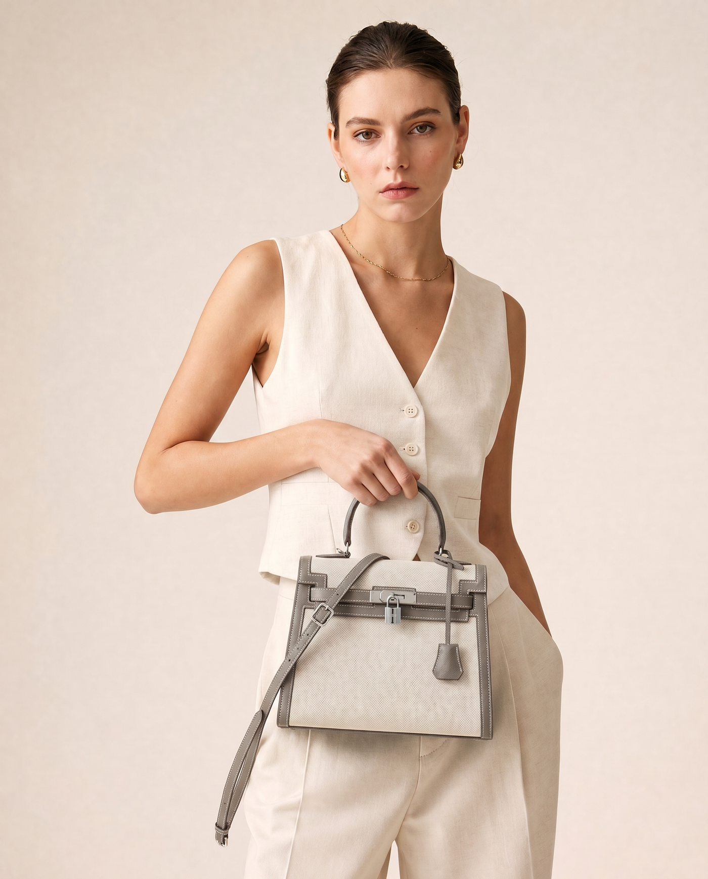 Mina Patchwork Lock Kelly Shoulder Bag