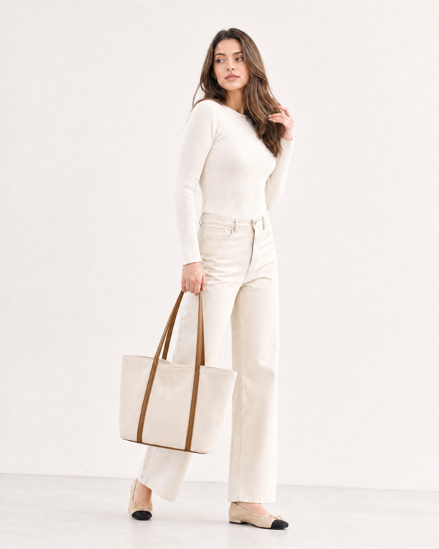 Large Canvas Shoulder Tote Bag – Lightweight Everyday Handbag with Magnetic Buckle