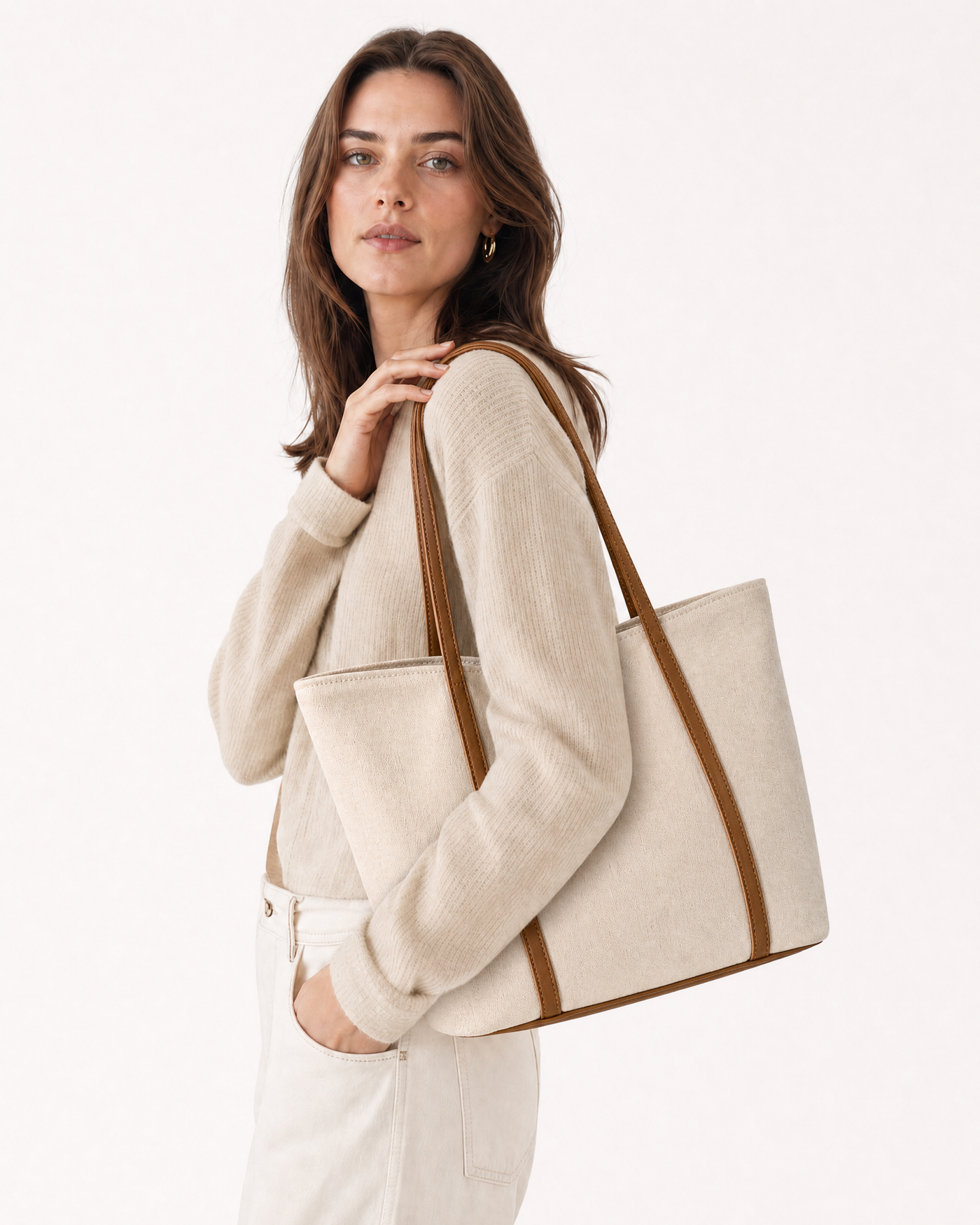Large Canvas Shoulder Tote Bag – Lightweight Everyday Handbag with Magnetic Buckle