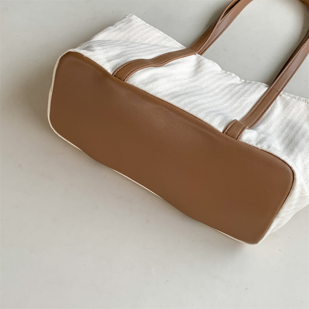 Large Canvas Shoulder Tote Bag – Lightweight Everyday Handbag with Magnetic Buckle