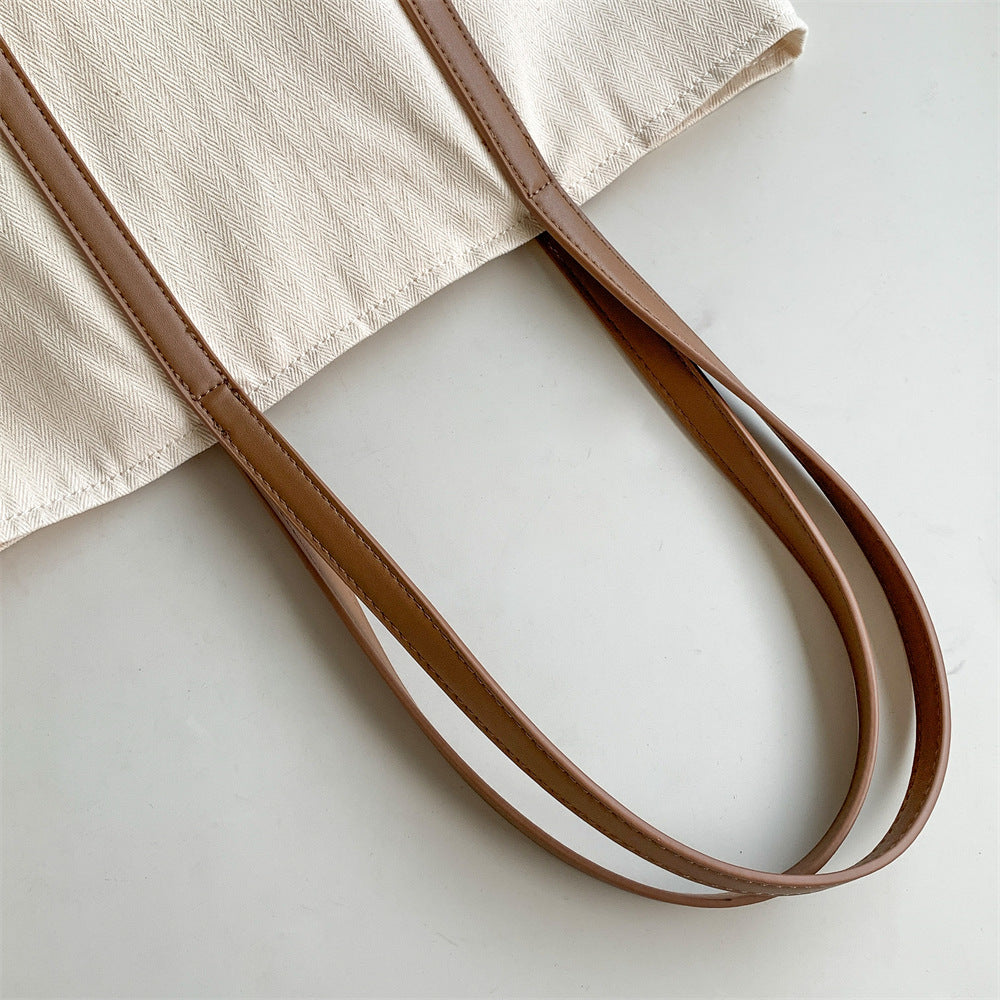 Large Canvas Shoulder Tote Bag – Lightweight Everyday Handbag with Magnetic Buckle