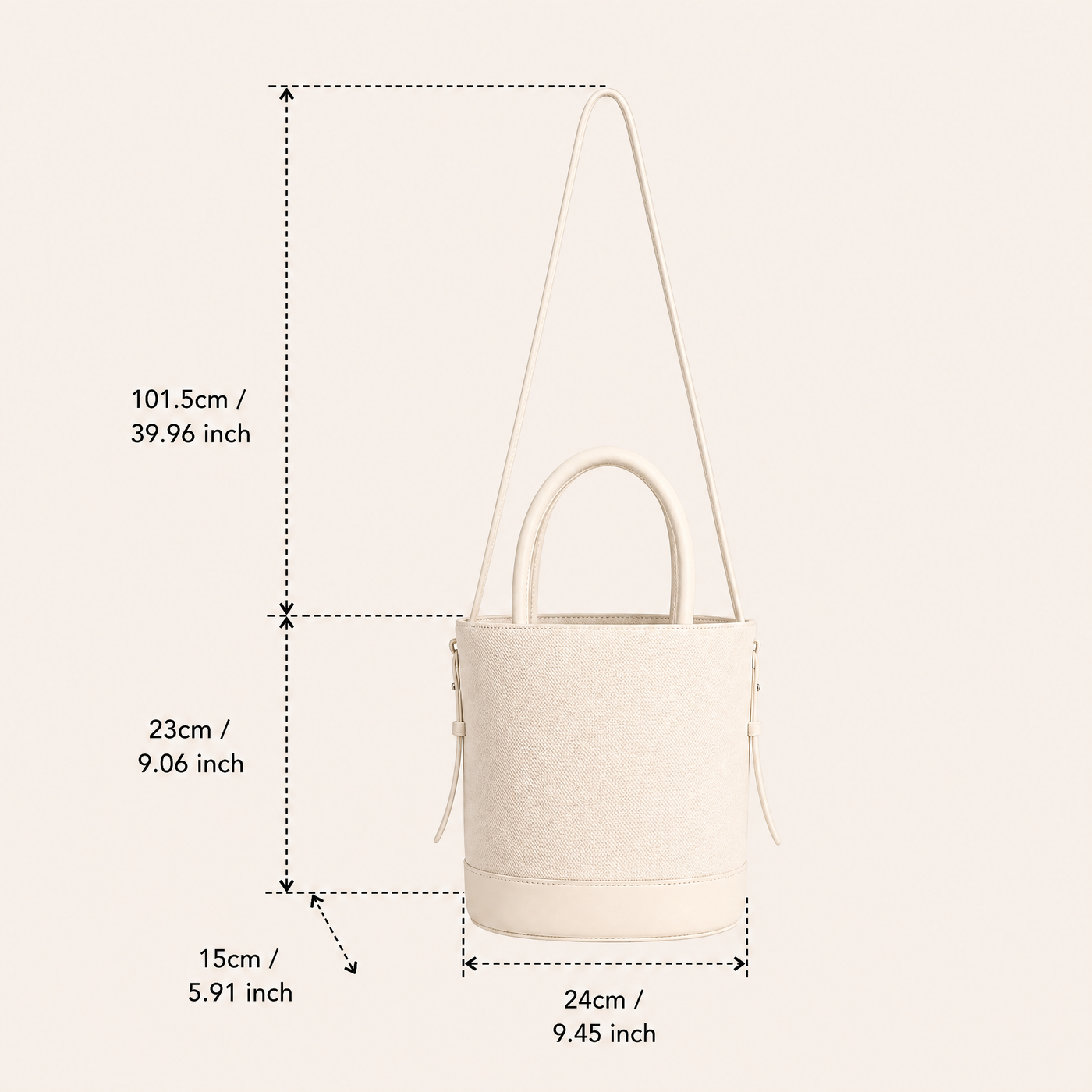 Canvas Bucket Shoulder Bag with Black Trim