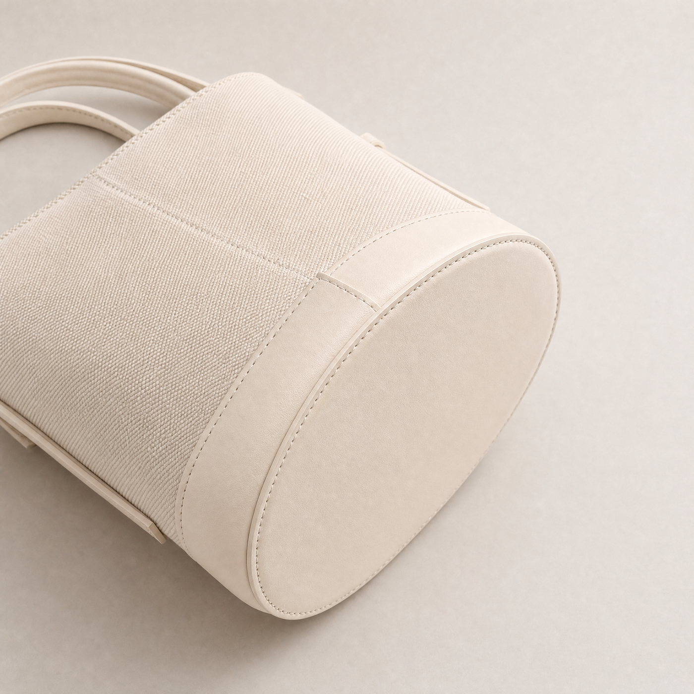 Canvas Bucket Shoulder Bag with Black Trim