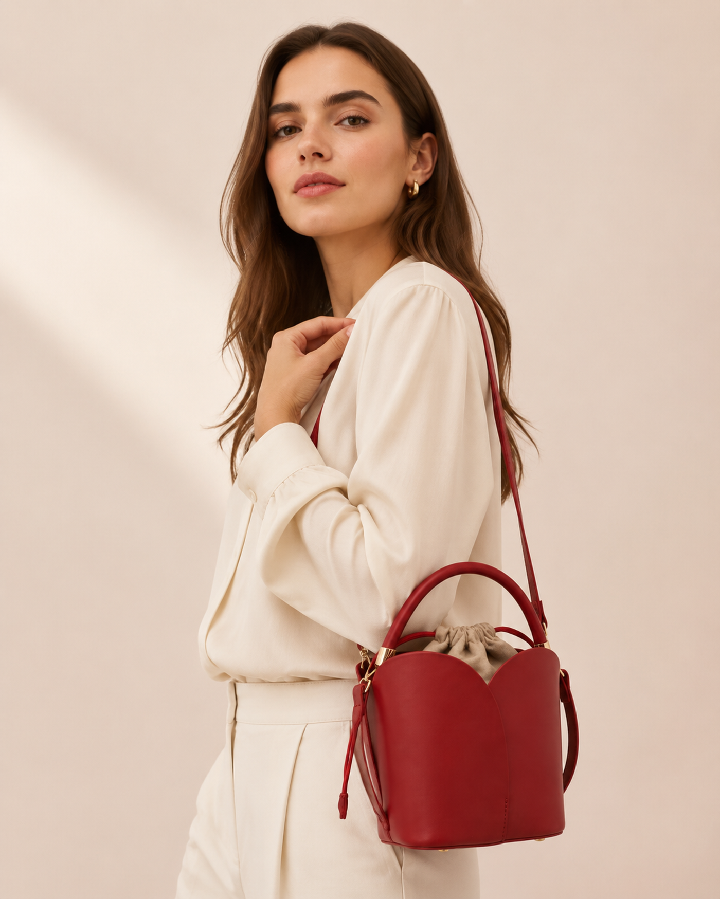 Petal Vegan Leather Bucket Crossbody Bag