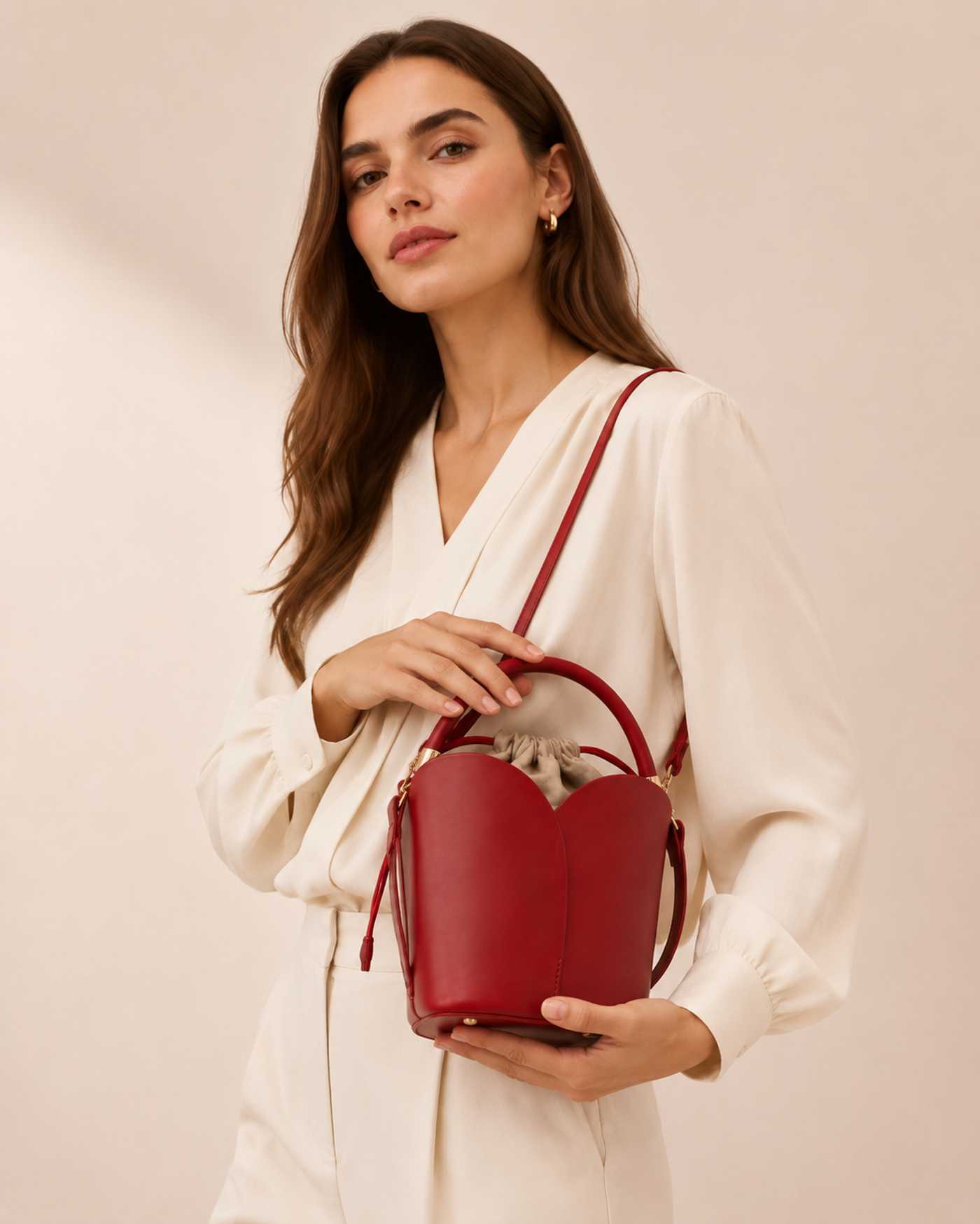 Petal Vegan Leather Bucket Crossbody Bag