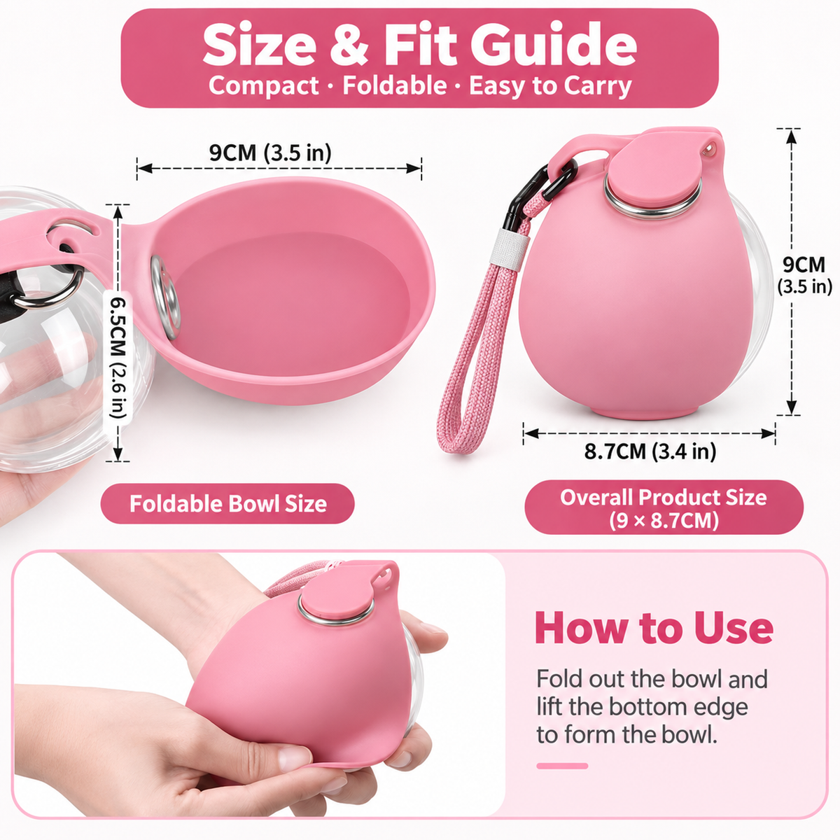 Size guide: pink Portable pet water bottle, style 1, image 16